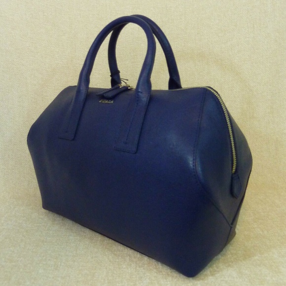 NEW Furla Papermoon Navy Blue Saffiano Leather Top Handle Satchel/Shoulder Bag - Picture 5 of 14
